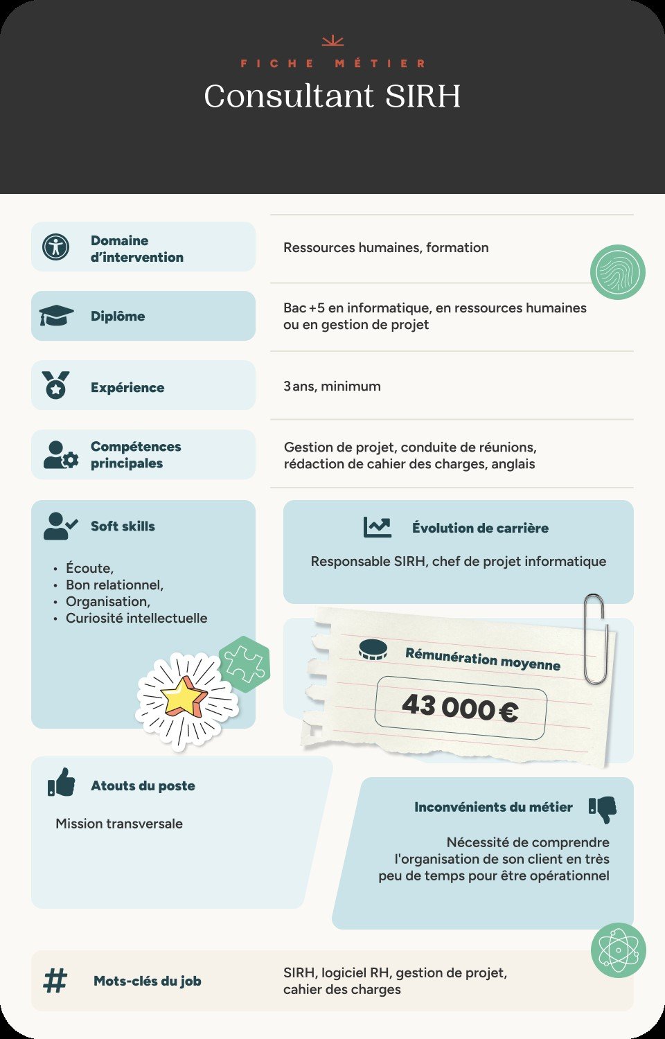 Infographie fiche métier consultant SIRH
