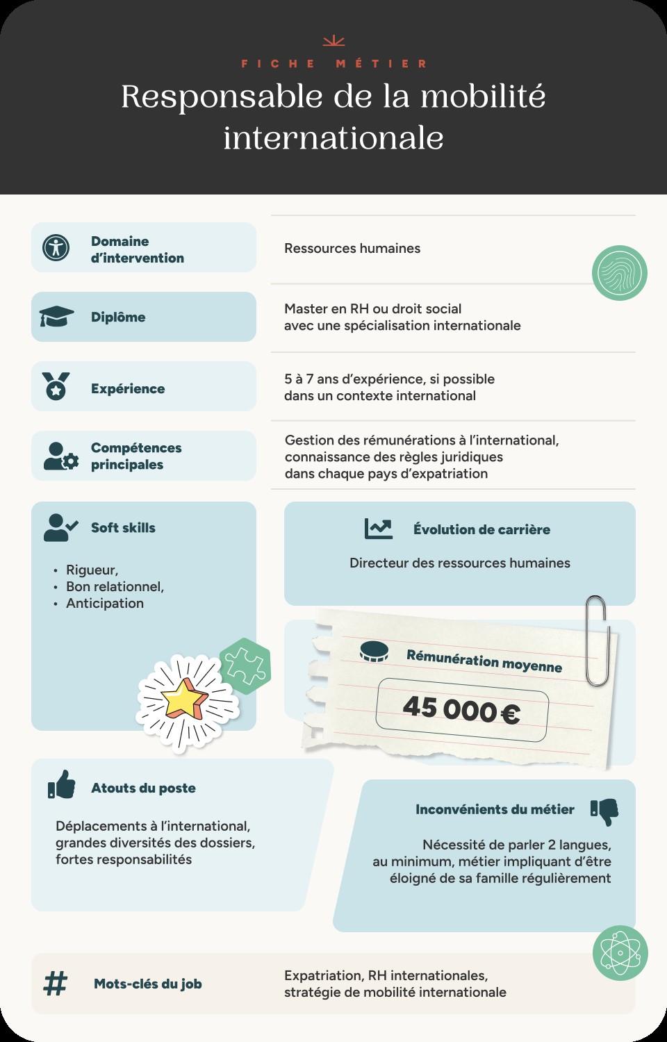 Infographie fiche métier responsable de la mobilité internationale