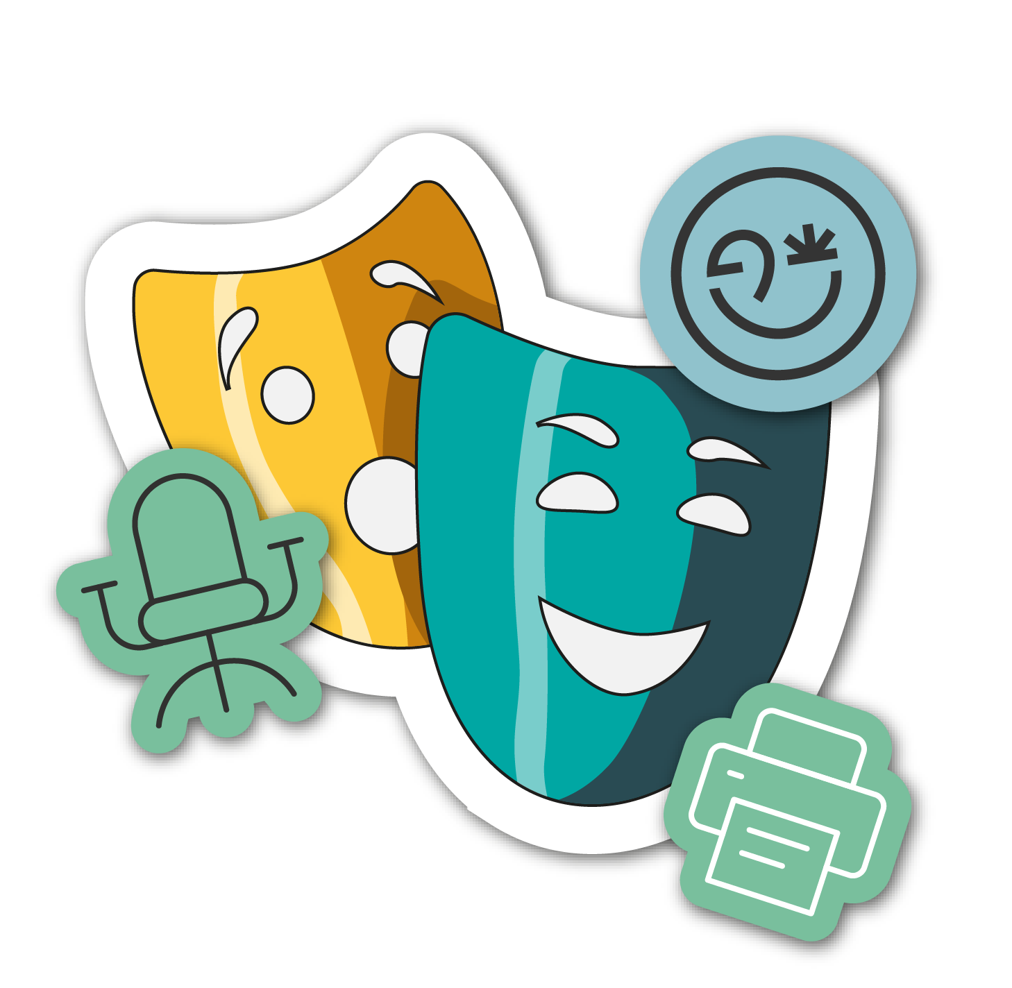 masques pour illustrer la chronique scène de bureau