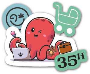 pieuvre qui jongle avec poussette et ordinateur