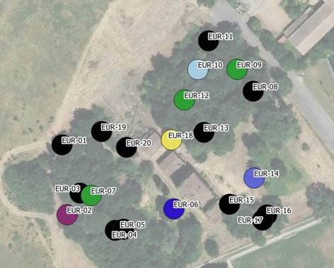 Plan de nichoirs sur la carte du Campus Eurécia