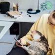 Illustration d’une femme qui scrolle sur son téléphone, un chat sur les genoux