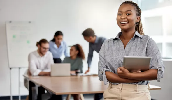 Femme en formation d'entreprise