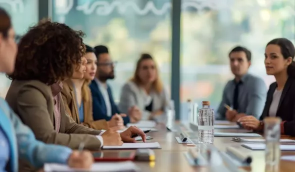 Professionnels en discussion autour d'une table