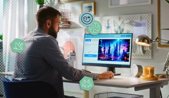 Jeune professionnel utilisant un outil d’intelligence artificielle générative sur ordinateur