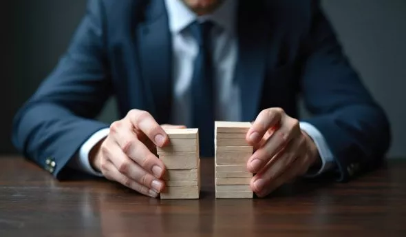 Manager et salarié en entretien formel discutant de la rupture conventionnelle, documents et procès-verbaux sur la table.