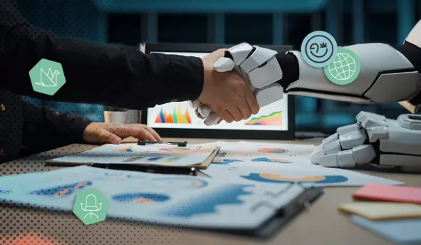 main humaine qui sert main d'un robot