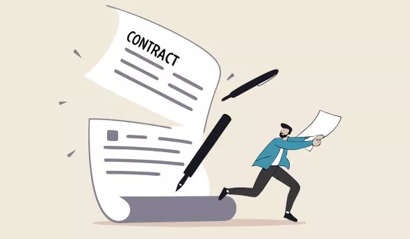 Responsable RH remettant à un salarié en fin de CDD son certificat de travail et son solde de tout compte.