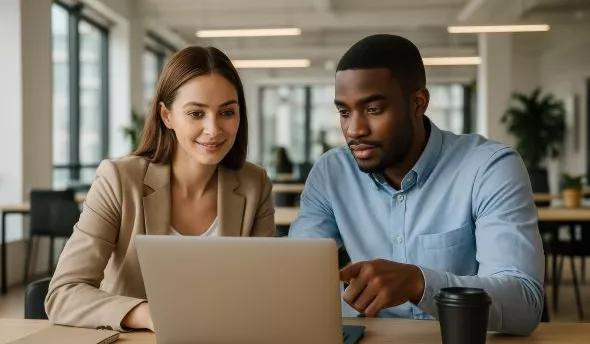 Des collaborateurs aux expertises variées co-construisent un projet autour d’un mur de post-it, illustrant l’intelligence collective et la créativité générées par le travail collaboratif.