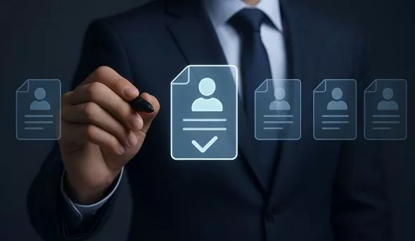 Chargée de recrutement consultant un ATS, affichant un vivier de candidats segmentés par compétences.