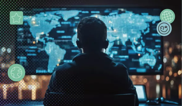 Un ingénieur surveille la sécurité des satellites depuis un centre de contrôle informatique