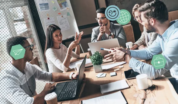 Illustration de la communication verticale en entreprise montrant les échanges entre direction, managers et collaborateurs