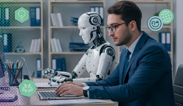 personne travaillant sur ordinateur avec outils d’intelligence artificielle