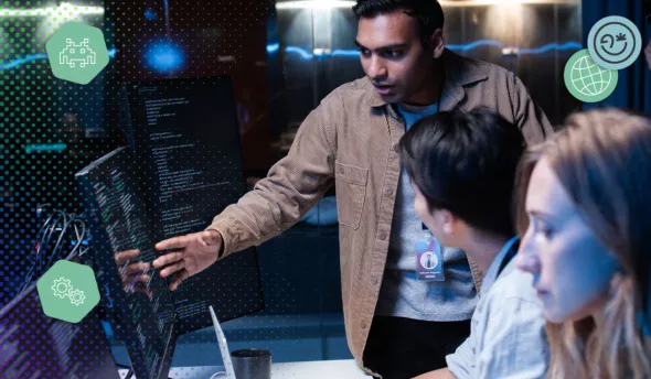 collaboration autour d’écrans de code dans un environnement technologique