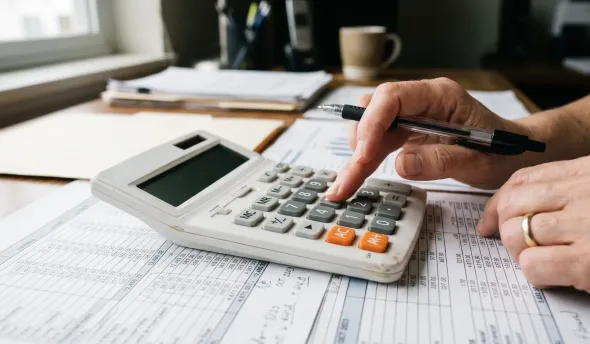 calculatrice de bureau utilisée pour calculer le montant d'une facture