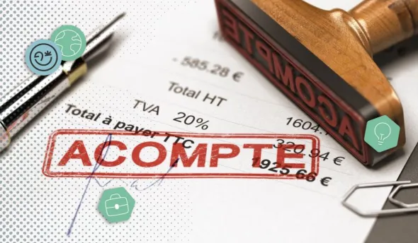 Une feuille de salaire tamponnée du mot Acompte