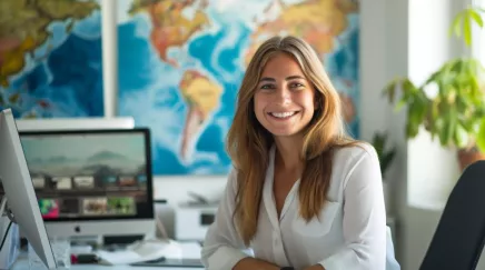 Une femme souriante à son bureau