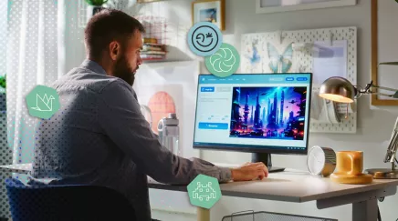 Jeune professionnel utilisant un outil d’intelligence artificielle générative sur ordinateur