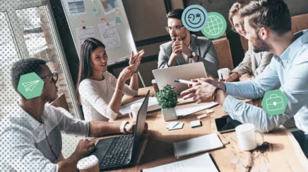 Illustration de la communication verticale en entreprise montrant les échanges entre direction, managers et collaborateurs