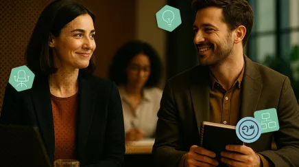 Deux professionnels échangent un regard complice lors d’une réunion en bureau industriel