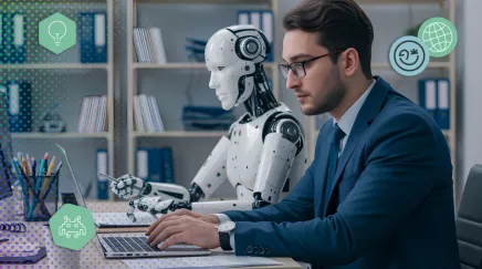 personne travaillant sur ordinateur avec outils d’intelligence artificielle