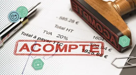 Une feuille de salaire tamponnée du mot Acompte